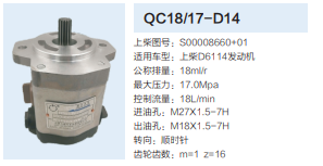 上柴D6114發(fā)動機(jī)轉(zhuǎn)向泵助力泵齒輪泵液壓油泵/S00008660+01
