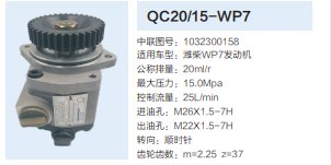 QC20/15-WP7,動力轉(zhuǎn)向齒輪泵,濟南泉達汽配有限公司